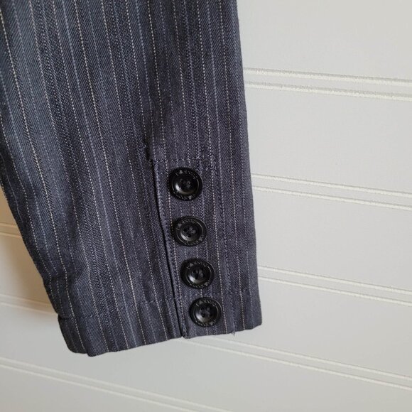 Billabong Denim Blazer Womens Small Black Pinstripe Patch Crest Academia Preppy - Picture 14 of 16